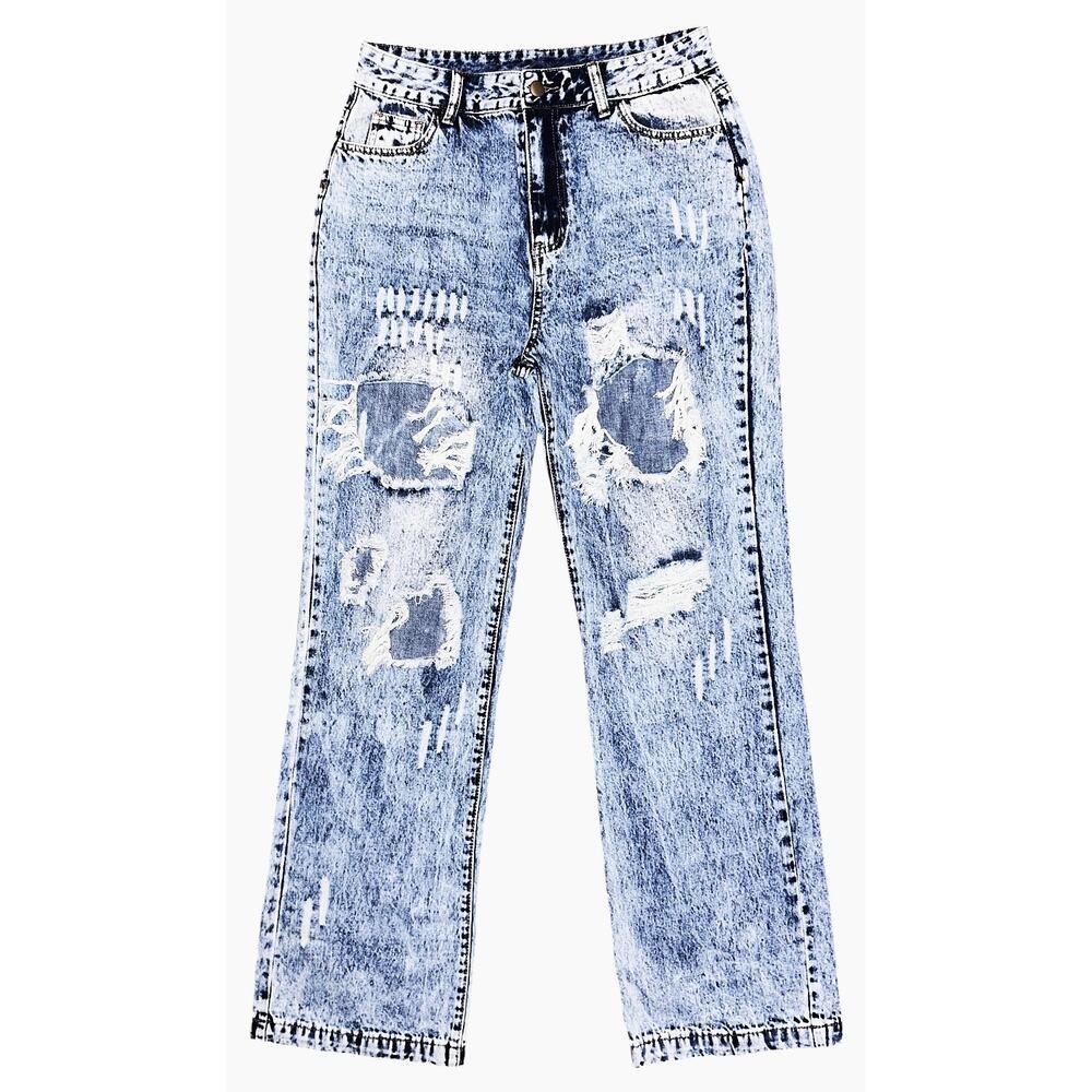 Flamingo Ripped High-Rise Straight Leg Light Wash Jeans Women's Large